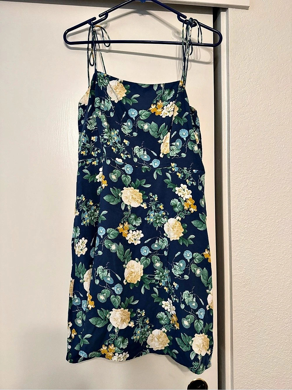 Floral Smocked Mini Dress in Blue & Green Like New